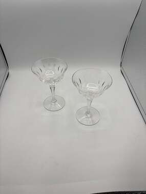 Two Vintage Tiffin-Franciscan Crystal Elyse Champagne Sherbet Glasses see notes